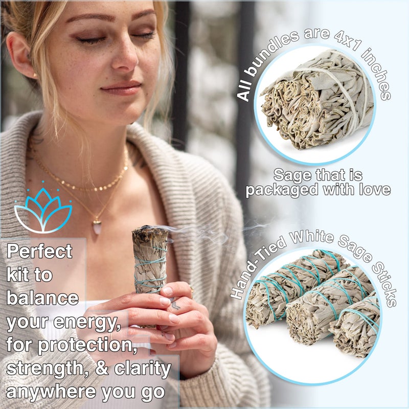 JL Local 40 White Sage Smudge Sticks 4-Inch Sustainably Grown, Intended for Personal Spiritual Growth, Stress Relief & Smudging - Image 2